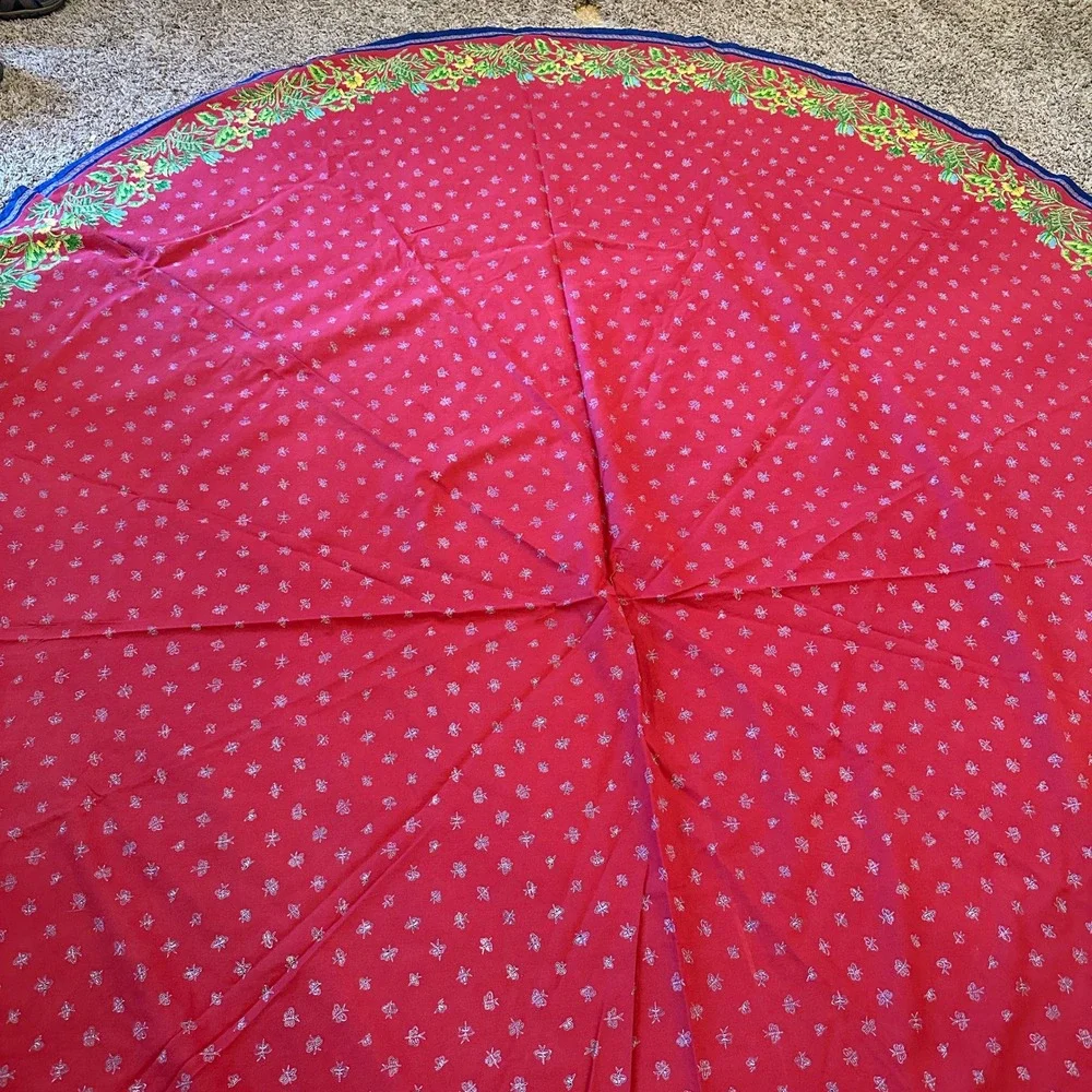 Williams Sonoma Red Cotton Round Tablecloth Floral Butterfly Provence